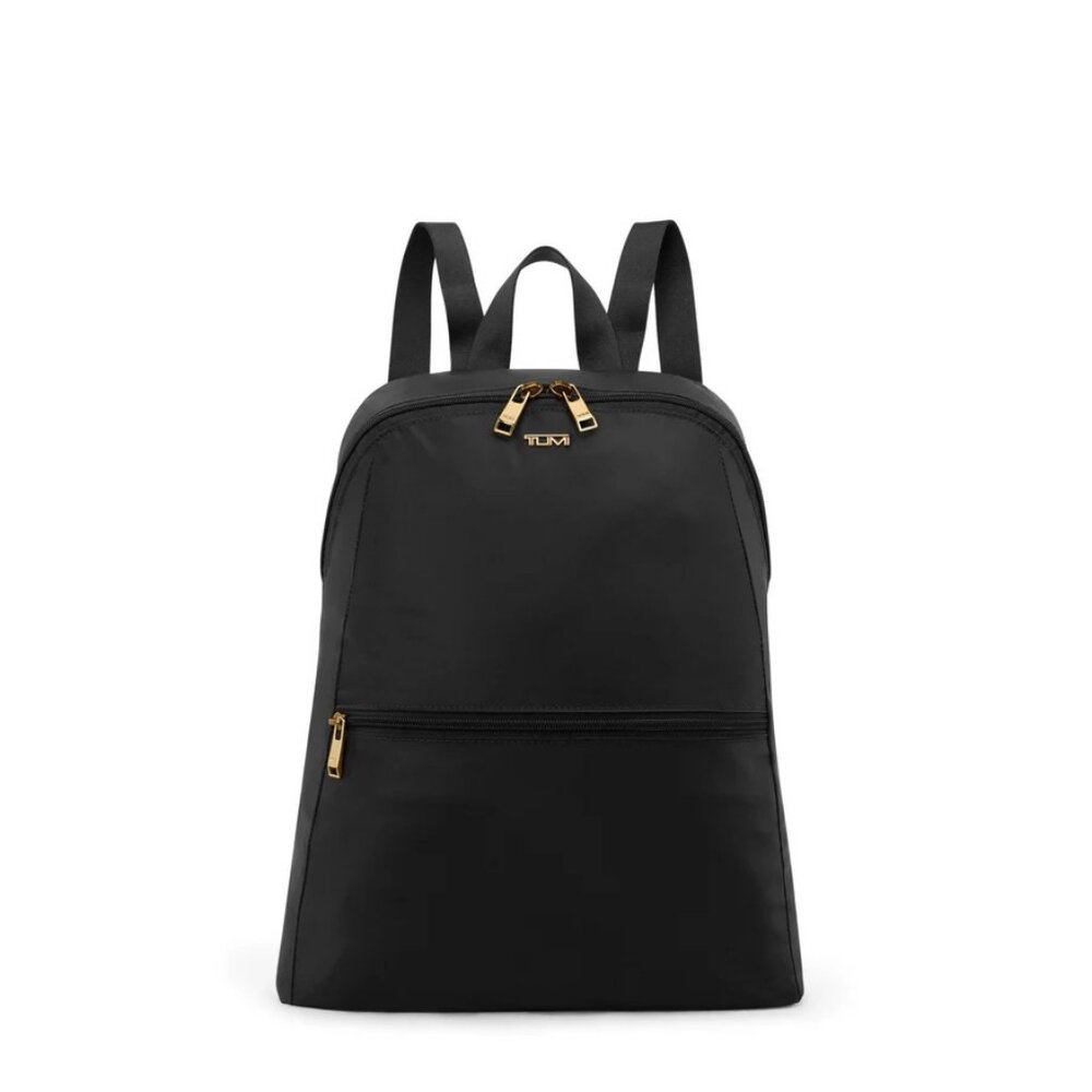 NWT Tumi Just in Case Backpack in Black and Gold with Pouch